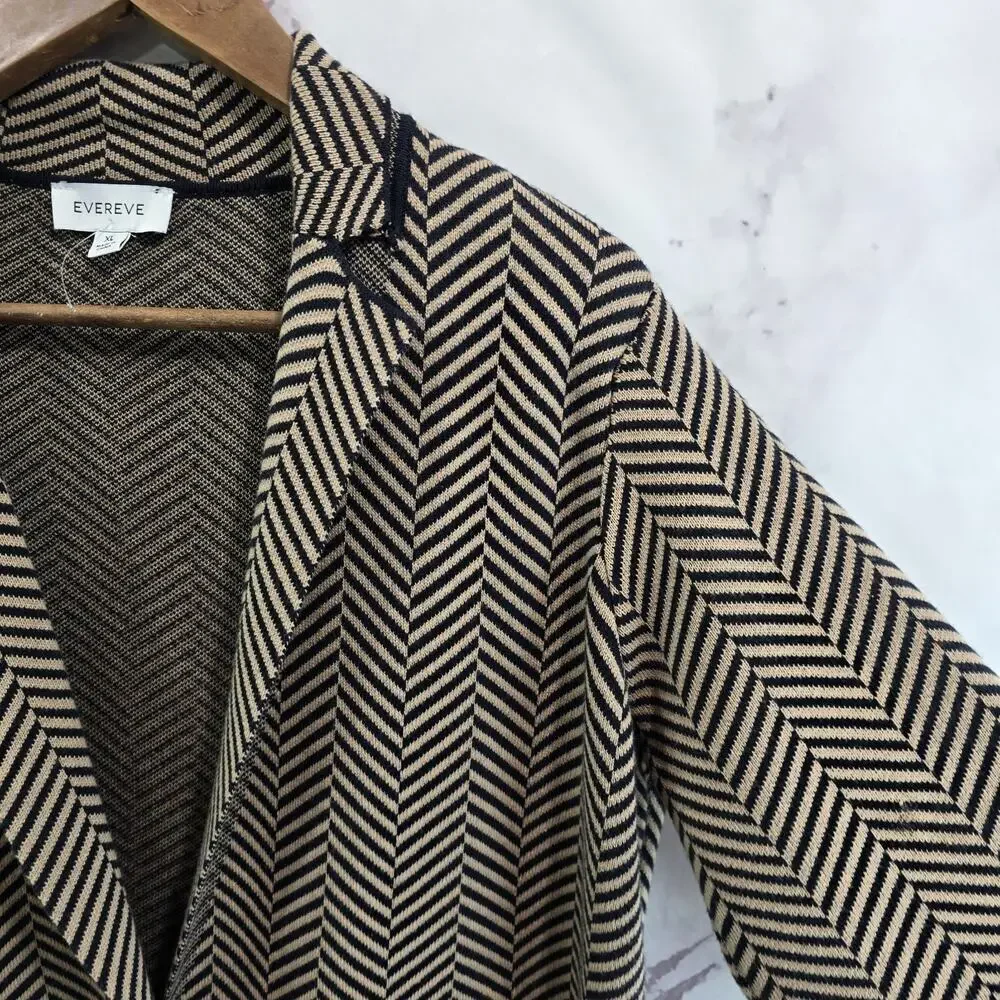 Evereve Jacket Womens XL Brown Black Long Sweater Blazer Knit Striped